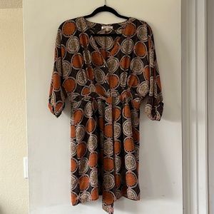 Under Skies brown and orange print mini dress. Size S